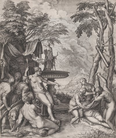 カリストの妊娠を発見するダイアナ、1566年。 作： Cornelis Cort