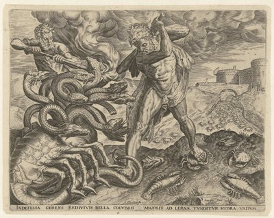 ヘラクレスはレルナのヒドラを打ち負かす ヘラクレスの労働 (シリーズ タイトル) 作： Cornelis Cort