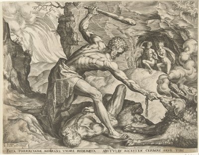 ケルベロスを地獄から引きずり出すヘラクレス ヘラクレスの労働 (シリーズ タイトル) 作： Cornelis Cort