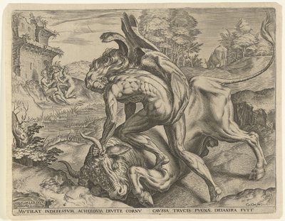 ヘラクレスはアケロウズと格闘する ヘラクレスの労働 (シリーズ タイトル) 作： Cornelis Cort