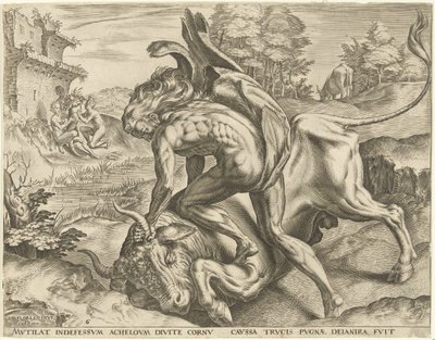 ヘラクレスはアケロウズと格闘する ヘラクレスの労働 (シリーズ タイトル) 作： Cornelis Cort