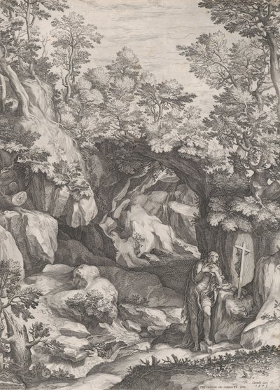 荒野で悔い改めたマグダラのマリア、1573年。 作： Cornelis Cort