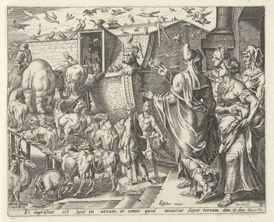 ノアは家族や動物たちと一緒に箱舟に乗り込みます ノアの歴史（シリーズタイトル） 作： Cornelis Cort