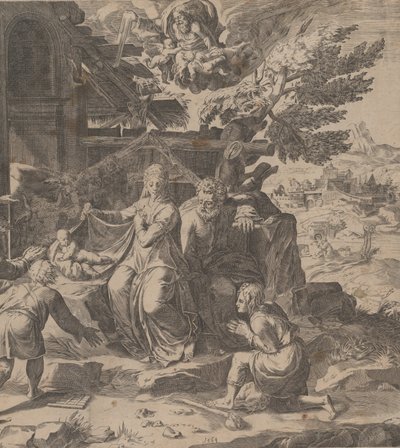 羊飼いの崇拝、1569年。 作： Cornelis Cort
