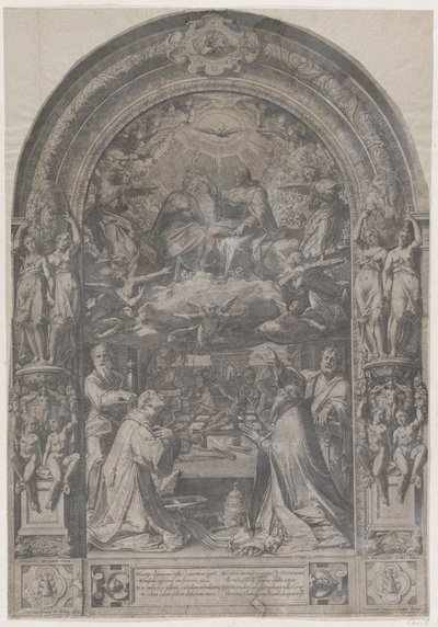 セント ローレンス、セント ポール、セント ピーター、セント シクストゥスによる聖母の戴冠式、1576 年。 作： Cornelis Cort
