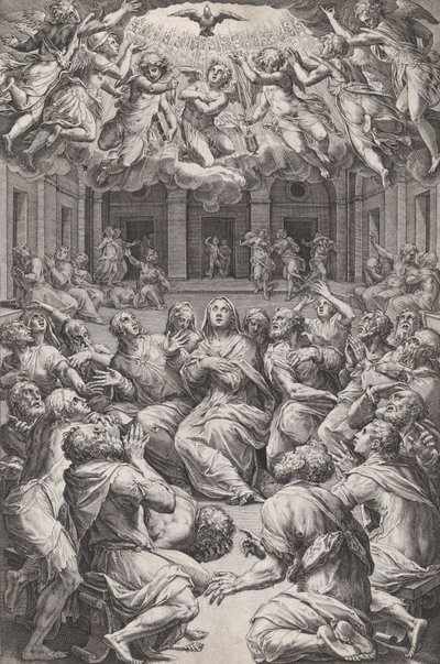 聖霊降臨、1574 年。 作： Cornelis Cort