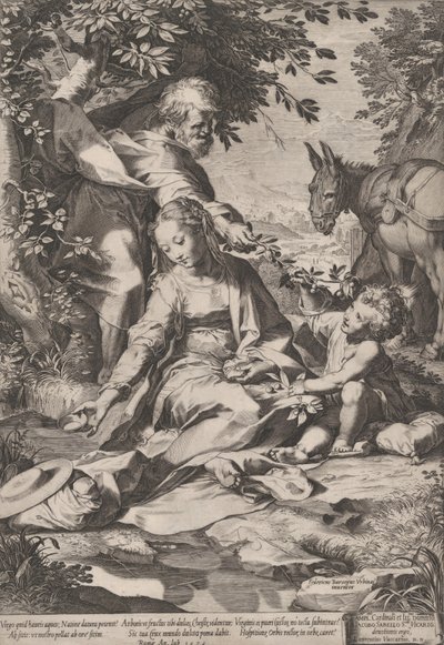 エジプトからの帰還の休息、1575年。 作： Cornelis Cort
