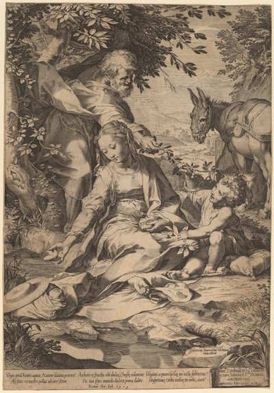 エジプトからの帰りの休息 作： Cornelis Cort after Federico Barocci
