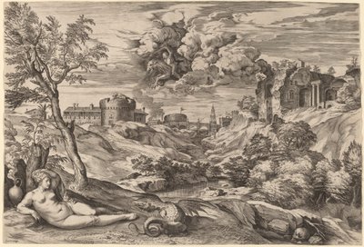 アンジェリカを解放するロジャーのいる風景 作： Cornelis Cort after Titian