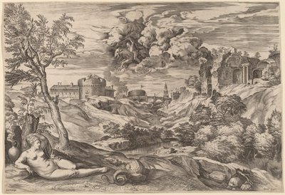 アンジェリカを解放するロジャーのいる風景 作： Cornelis Cort after Titian