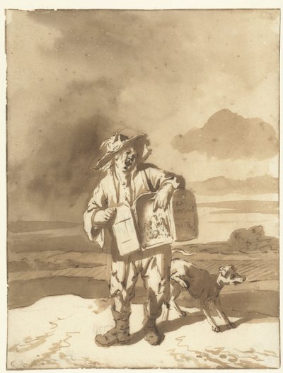 ピープショーと犬を連れた若者 観覧箱と犬を連れた少年、1700年頃 作： Cornelis Dusart