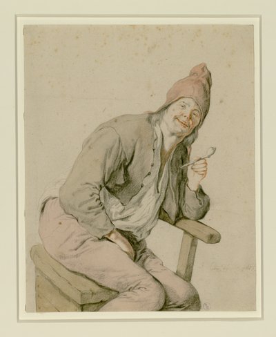 パイプを手に座る農民 作： Cornelis Dusart