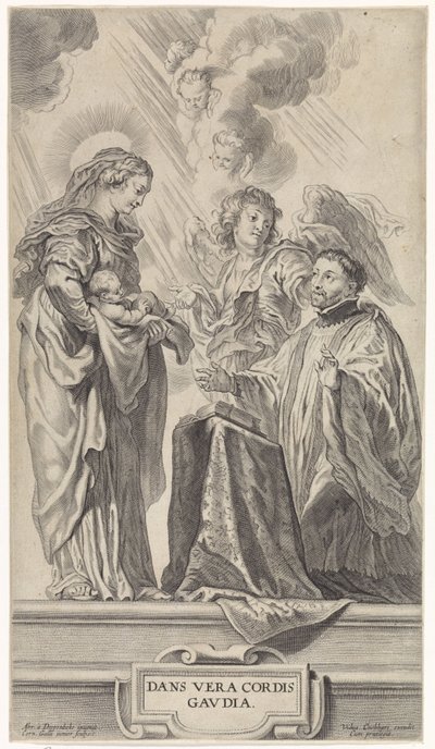 未知の聖人 (ロヨラのイグナチオ?) がマリアと子供の前に跪く 作： Cornelis Galle (II)