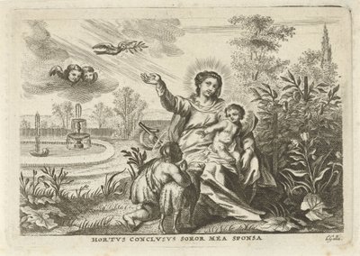 マリアはホルトゥス・コンクルススでキンド・エン・ヨハネス・ド・ドーパーに会った 作： Cornelis Galle (II)