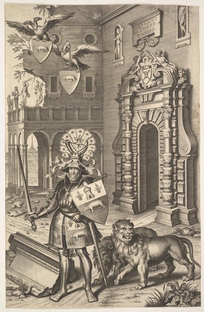 ジャン・ジャック・シフレ、レ・マルケス、1645年のタシス伯爵の寓意的な肖像画のイラスト. 作： Cornelis Galle I