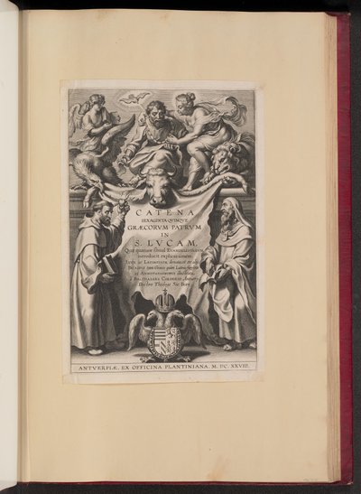 Balthasar Cordier のタイトル ページ、S. Lvcam の 60 の Qvinqve Graecorvm Patrvm のチェーン... 作： Cornelis Galle I after Sir Peter Paul Rubens