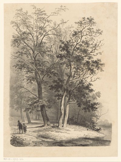森の中を歩く二人の人物 作： Cornelis Gerrit Verburgh