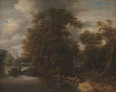 川沿いの風景。 バック グラウンドで Limekiln 作： Cornelis Gerritsz Decker