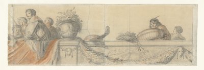 フェストゥーンと手すりの人々 Honselaersdijk 城の壁画のデザイン (シリーズ タイトル) 作： Cornelis Holsteyn