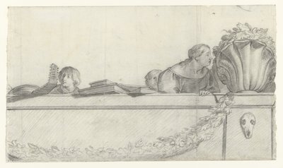 フェストゥーンと手すりの人々 Honselaersdijk 城の壁画のデザイン (シリーズ タイトル) 作： Cornelis Holsteyn