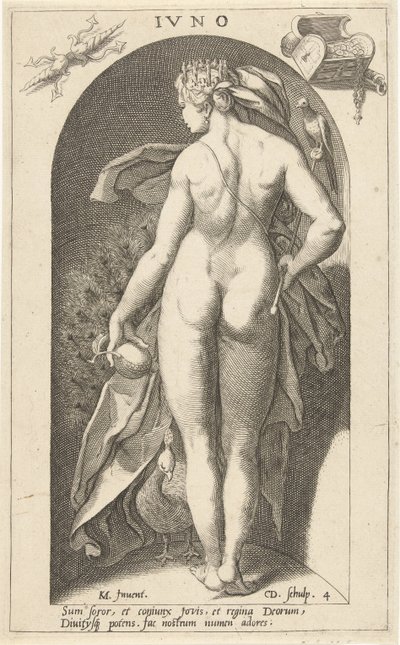 孔雀を持つジュノ Ivno (オブジェクトのタイトル) 古代の神々（シリーズタイトル） 作： Cornelis Jacobsz. Drebbel