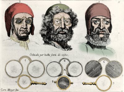 あらゆる景色を楽しむためのアイウェア。1689年の "Nuovi ritrovamenti "からC.Meyerが描いたもの。 作： Cornelis Jansz. Meyer