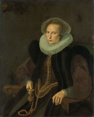オランダ人：グリエーテ・ヤコブス・ファン・ライン（1585-1652）。ファン・ネックと呼ばれたヤコブ・コルネリス・バンヤートの妻 グリエーテ・ヤコブス・ドル・ファン・ライン（1585-1652）の肖像。ファン・ネックと呼ばれたヤコブ・コルネリス・バンジャールの妻 作： Cornelis Ketel