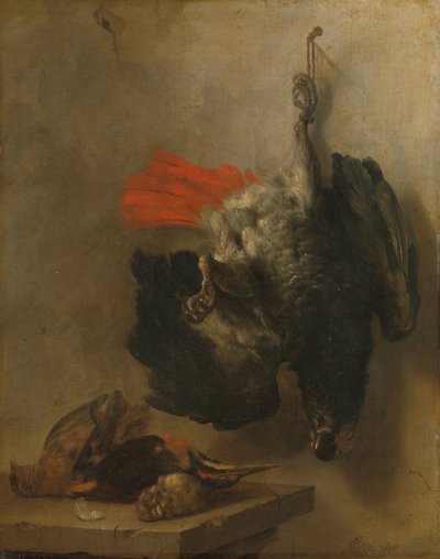 オウムとスナイプのある静物 作： Cornelis Lelienbergh