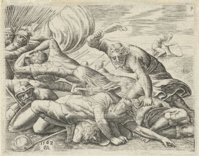 サムソンはロバのあごでペリシテ人を打ち負かす サムソンの歴史（シリーズタイトル） 作： Cornelis Massijs