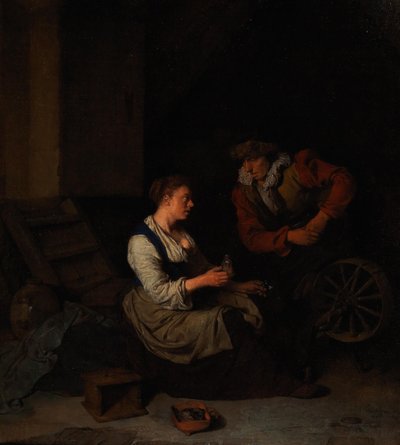 紡ぎ車の前の騎手と女性 1662年 作： Cornelis Pietersz. Bega