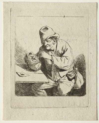 パイプに火をつける農民 作： Cornelis Pietersz Bega
