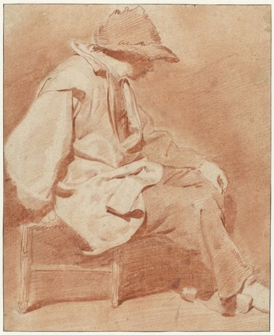 帽子をかぶり、左手を膝に置き、右を向いて座っている男性 作： Cornelis Pietersz. Bega