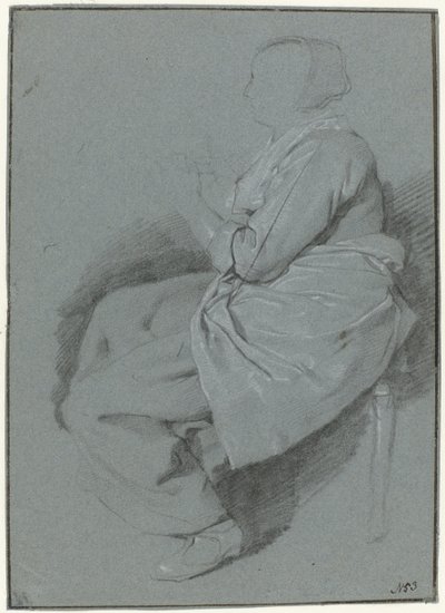 エプロンを着用し、左側に横顔で座っている女性 作： Cornelis Pietersz. Bega