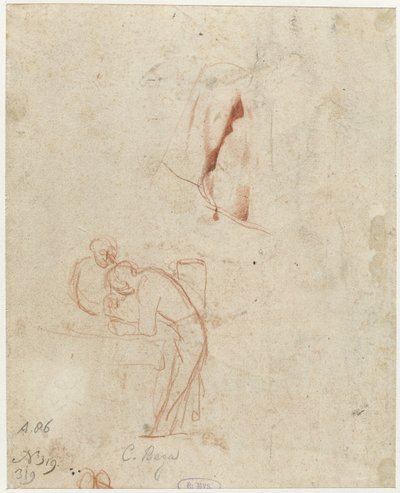 2 人の立っている人物のスケッチとドレープの習作 作： Cornelis Pietersz. Bega