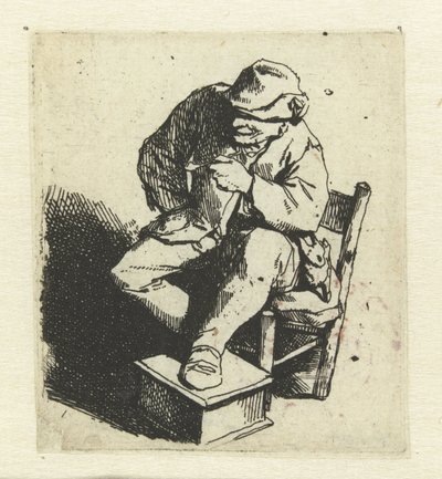 左手にパイプを持って座っている農夫 作： Cornelis Pietersz. Bega