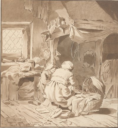 2 人の女性と農民のインテリア 作： Cornelis Ploos van Amstel (signed by artist)
