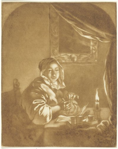 キャンドルライトの女性 作： Cornelis Ploos van Amstel (signed by artist)