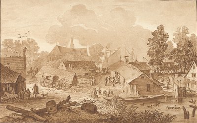 池のある村の眺め 作： Cornelis Ploos van Amstel (signed by artist)