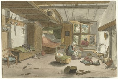 ゆりかごで女性とインテリア 作： Cornelis Ploos van Amstel (signed by artist)