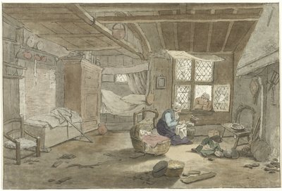ゆりかごで女性とインテリア 作： Cornelis Ploos van Amstel (signed by artist)