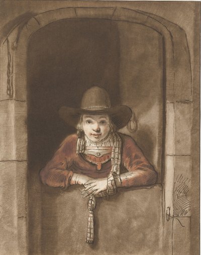 一番下のドアに寄りかかる少年 作： Cornelis Ploos van Amstel (signed by artist)
