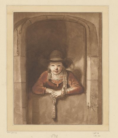 一番下のドアに寄りかかる少年 作： Cornelis Ploos van Amstel (signed by artist)