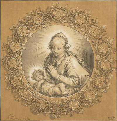 幼子キリストを抱くマリア 聖母マリアと幼子イエス 作： Cornelis Ploos van Amstel (signed by artist)