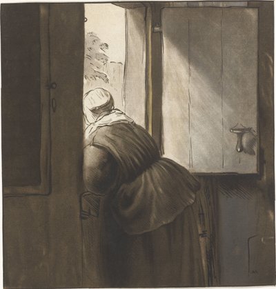 一番下のドアに寄りかかる女性 作： Cornelis Ploos van Amstel (signed by artist)
