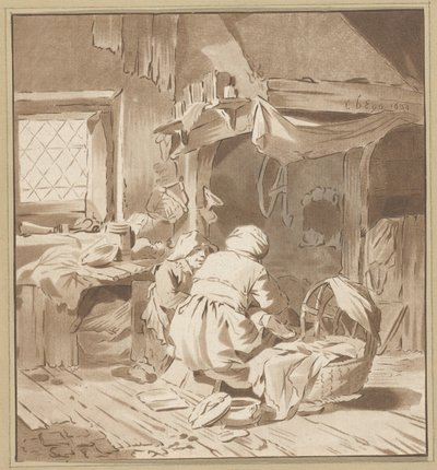 2 人の女性と農民のインテリア 作： Cornelis Ploos van Amstel