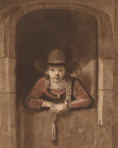 下のドアに寄りかかる少年、1763 年、1765 年に出版。 作： Cornelis Ploos van Amstel