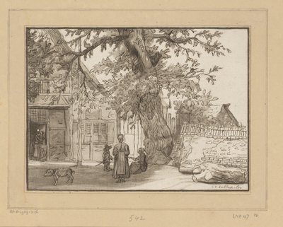 イン アット アンラス 大きな木のある村の眺め 作： Cornelis Ploos van Amstel