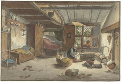 ゆりかごで女性とインテリア 作： Cornelis Ploos van Amstel