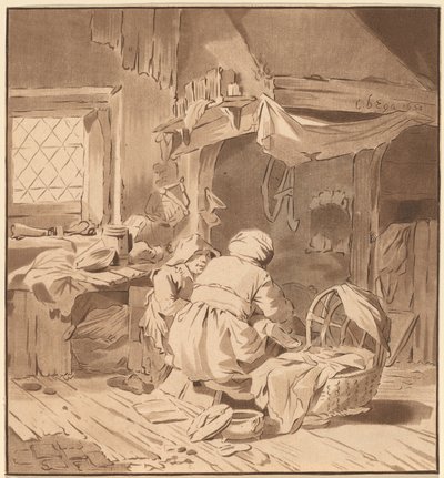 2 人の女性と農民の家のインテリア 作： Cornelis Ploos van Amstel