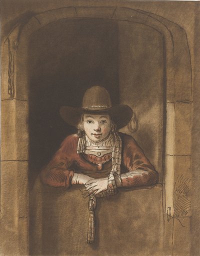 一番下のドアに寄りかかる少年 作： Cornelis Ploos van Amstel